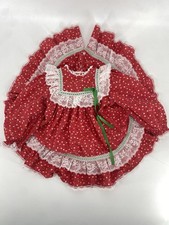 Bryan Girl party Dress Red Floral 3T Full Circle Lace Ruffles Vtg Cottagecore