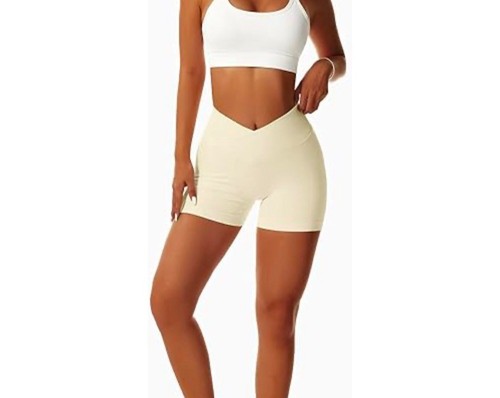 Vertvie Women's Workout Gym Shorts Booty V Cross Spandex Yoga Medium , Beige - Picture 2 of 7