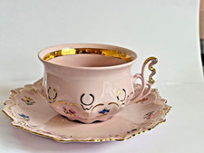 Vintage Czechoslovakia Porcelain Teacup & Saucer Floral Bouquet Gold Trim — listing 5