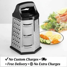 Stainless Steel Box Grater - 6 Sided, Multi-purpose Cheese and Veggie Cutter