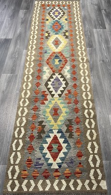 Handarbeit Kelim Läufer Wolle Naturfarben Afghan Traditionell 309cmx81cm