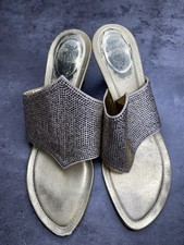 Rene Caovilla Metallic Gold Satin Crystal Bling Slide Sandals Heals 37.5
