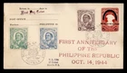 DR WHO 1944 PHILIPPINES JAPANESE OCCUPATION OVPT FDC QUZON IMPERF COMBO R78052