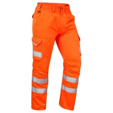 Leo Workwear EcoViz Bideford Hi-Vis Orange Cargo Trousers with Reflective Tape