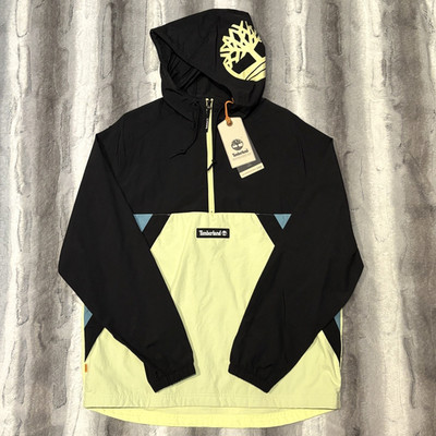 NEW Timberland Mens 1/2 Zip Windbreaker Black Blue Yellow Pullover Jacket MEDIUM