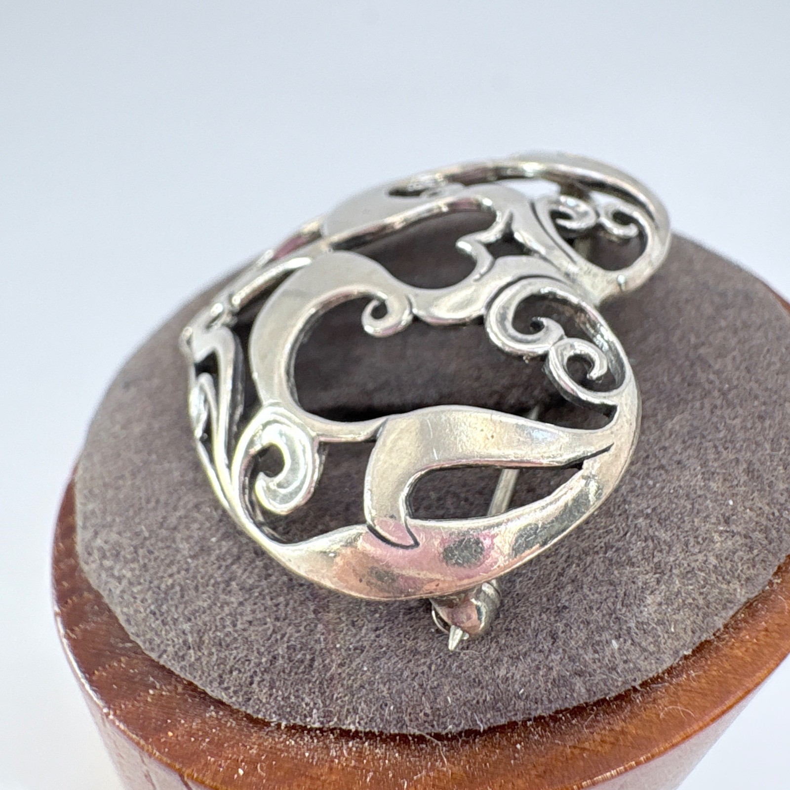 VTG Solid Sterling Silver 925 Scroll Filigree Hea… - image 4