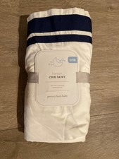 Pottery Barn Baby Kids Crib Skirt White Navy Blue Stripe Harper 16 Drop Organic