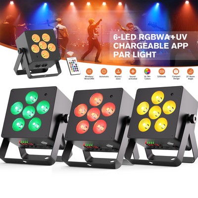 Rechargeable Par Light RGBWA+UV Battery Powered Wireless DMX APP 6LED DJ Uplight