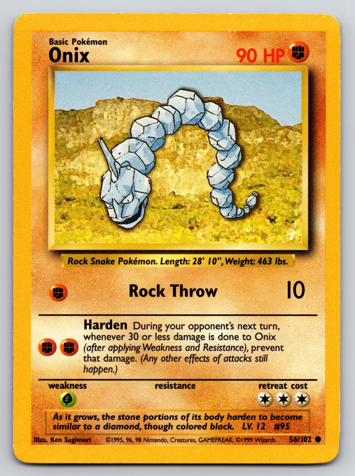 Onix 56/102 Base Set Pokemon TCG Vintage 1999 Common LP Regular