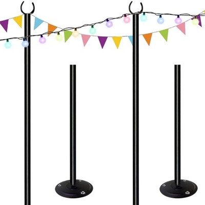 Tigerden 10ft String Light Poles for Hard Surfaces, 10ft-For Ground, Black 
