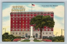 Flint MI-Michigan, Hotel Durant, War Memorial, Antique Vintage Souvenir Postcard
