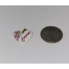 "Anna  Heart Shaped Kiln Fired Porcelain Metal Bail Pendant Pendant ONLY