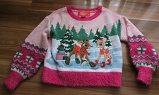 Girls Rudolph Red Nosed Reindeer Clarice Pink Christmas Holiday Ugly Sweater 6