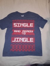 Novelty Funny Christmas Holiday T-Shirt Navy "Single  Ready to Jingle" Size L