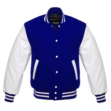 Classic Men's Wool Varsity Jacket Baseball Lettemen Real Cowhide Leather Sleeves