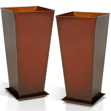 Garden 25" Large Metal Glazed Planter Set of 2, Luxurious Glossy Finish Red T...
