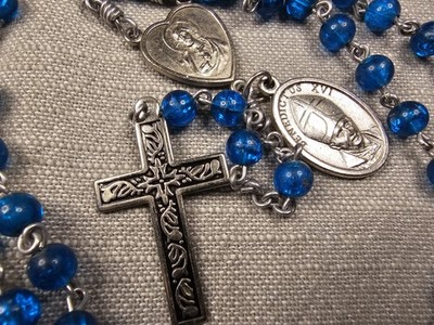 Beautiful Vintage Rosary Blue Beads Christian Religious Gift C92