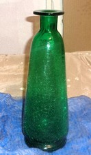 VTG Green Crackle Glass Vase, Art Glass, 11.5 inches tall  Hand blown in the 60s
