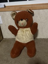 Vintage 60s Mohair Plush Teddy Bear Brown Stuffed Animal Well Loved Imperfect