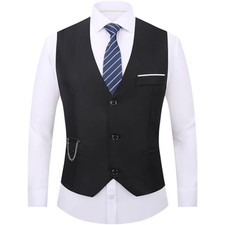 Men's Dress Vest Suit Waistcoat Formal Business Slim Fit V-neck X-Large Black