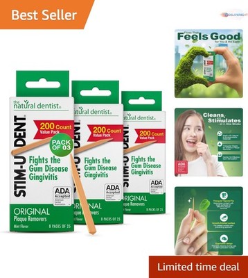 Stim-U-Dent Wooden Dental Picks Mint Flavor Travel Packs of 600 for Plaque Re...