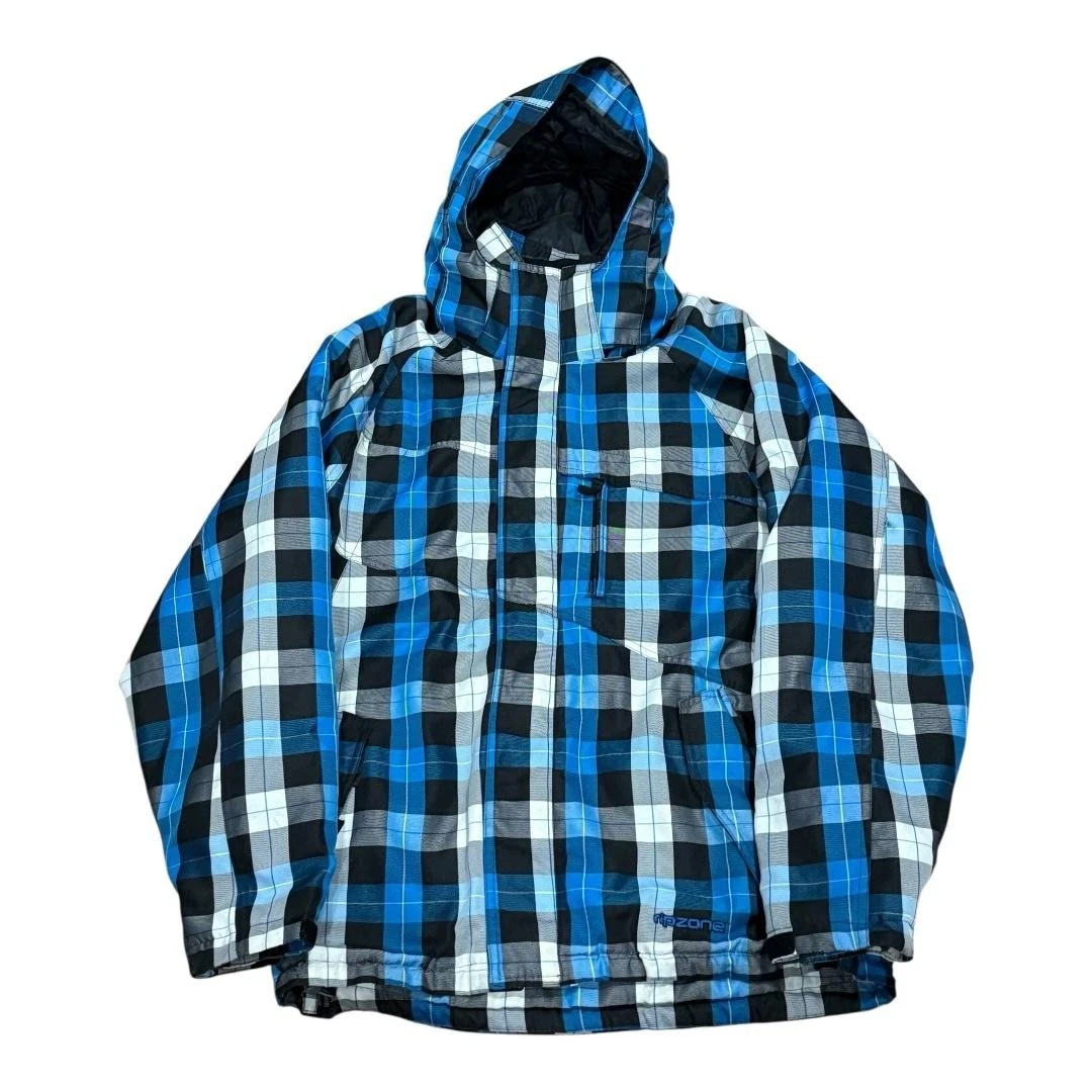 Ripzone Jacket Mens Medium Blue Black Plaid Hooded Core 5000mm Snow Ski Coat