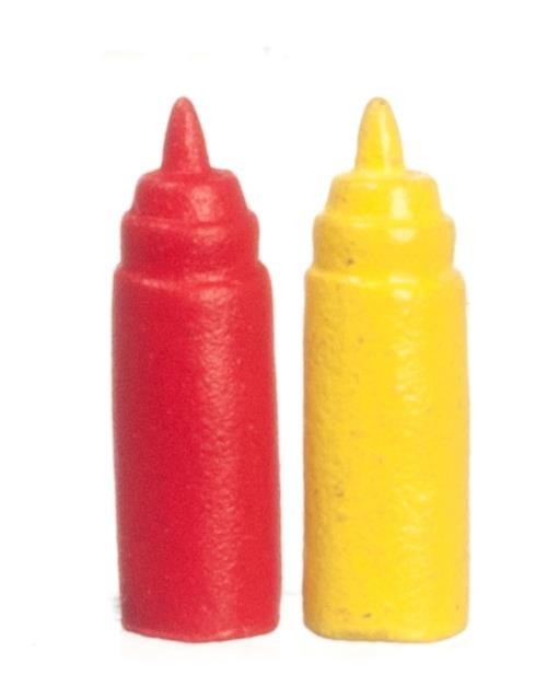 Dolls House Ketchup & Mustard Dispensers Kitchen Sauces Cafe Kiosk Accessory