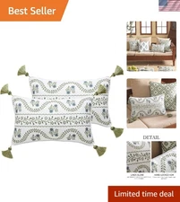 Versatile 12"x20" Linen Cushion Covers – Green Branches Design, Perfect Gift!