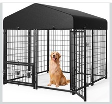 5x5x5 Ft Outdoor Dog Kennel with Roof and Rotating Feeder for Large Dogs