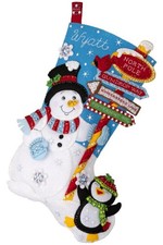 Bucilla Felt Applique Christmas Stocking Kit DESTINATION NORTH POLE 18 in