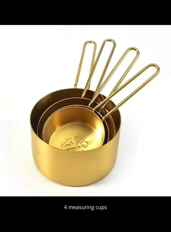 Stainless Steel Gold Measuring Cups and Spoons Set Stackable Premium Kitchen Set - Image 3 of 4