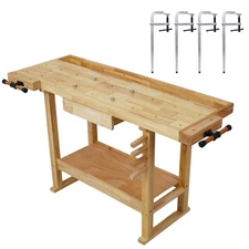 55-Inch Wood Workbench for Garage Workshop and Home with Bar Clamps Set 4 Packs