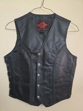 Alpha Cycle Gear Black Leather Vest Size XL Womens Lace On The Sides 
