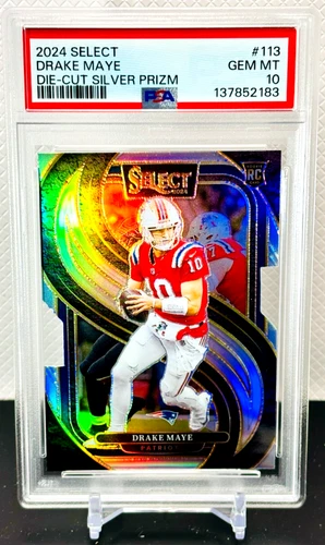 2024 PANINI SELECT DRAKE MAYE DIE-CUT SILVER PRIZM #113 PSA 10 GEM MINT PATRIOTS