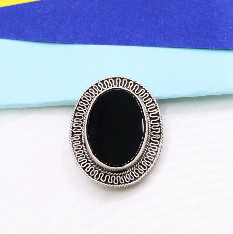 Spilla Da Uomo In Onice Nero Naturale Per Feste In Argento Sterlingo 925 - Immagine 3 di 4