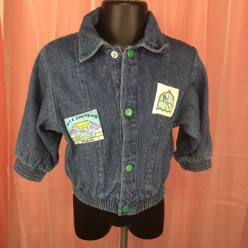 Vintage 1980 Judy Philippine Girls Denim Jacket 24 Months Blue Ice Skating Snaps - Picture 2 of 9