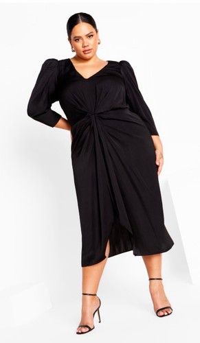 New Tags - CITY CHIC Size M Or 18 Black Aubree Drape Midi Dress