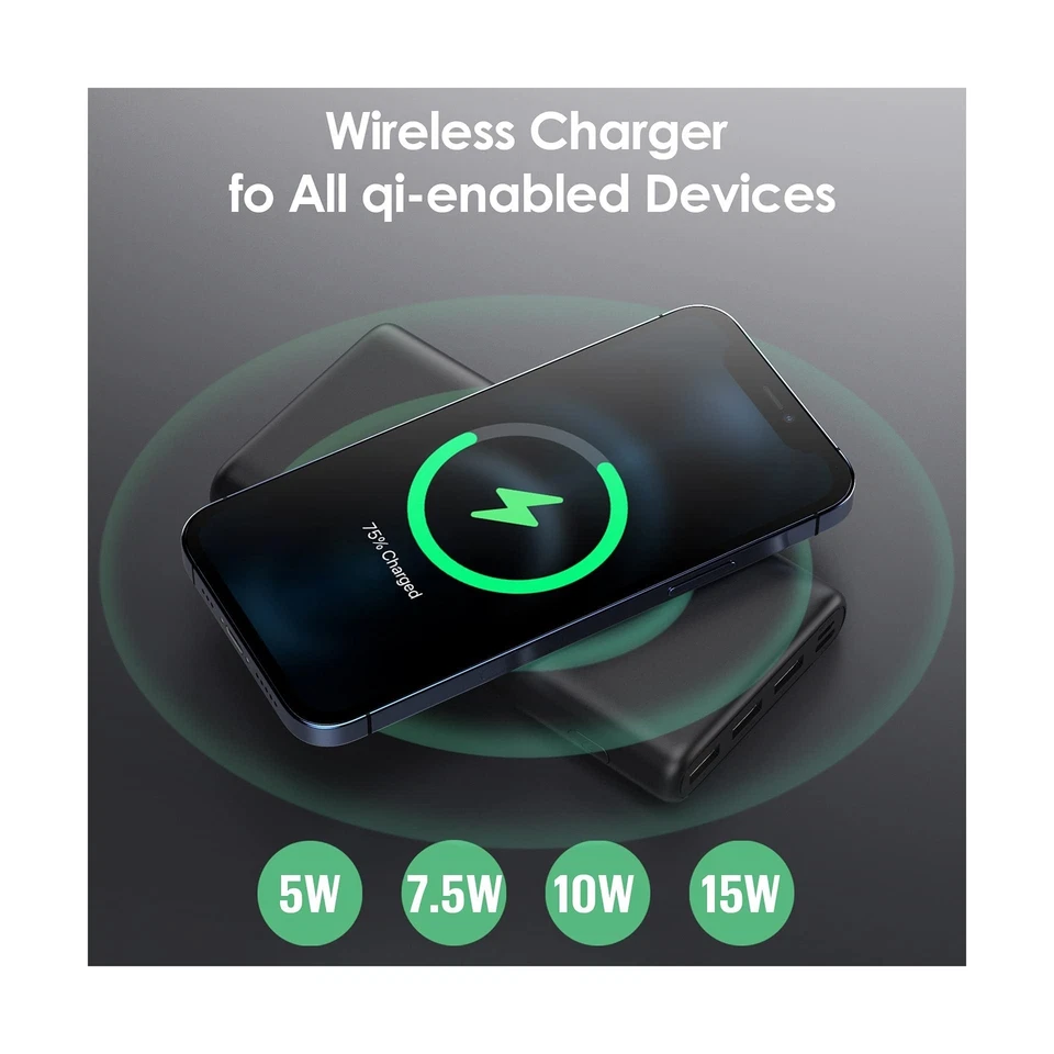 Banco de alimentación cargador portátil inalámbrico H·E·T·P, 33800 mAh 15 W rápido inalámbrico Ch... Foto 4 de 4