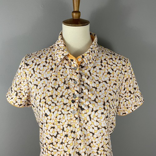 Nivo Sports Womens Polo Shirt Size M Golf Orange Gray Floral Breathable Stretch - 第 2/10 張圖片