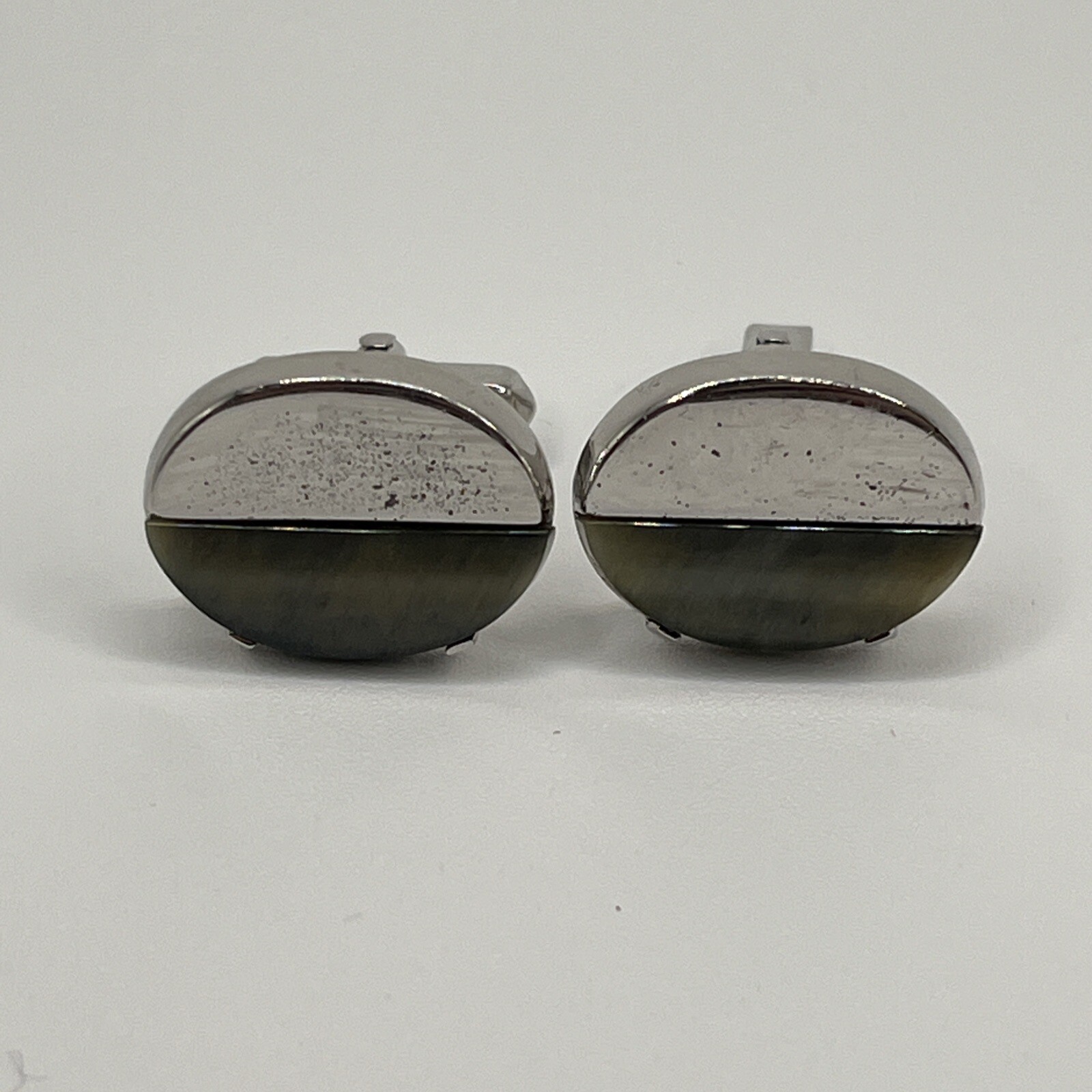 Half Stone Half Silver Swank Cufflinks Vintage St… - image 2