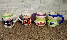 Set / 4 Bay Island Ceramic Snowman Coffee Mugs Hot Chocolate Cups 10oz LH