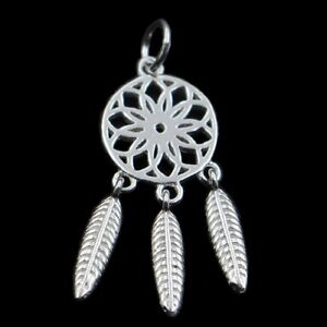 925 Sterling Silver  Dream Catcher Talisman Pendant Charm with Silver Curb Chain