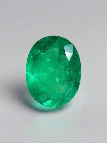 4.04 Carat 12x9MM Yellowish Green Natural Loose Colombian Emerald-Oval Cut - 第 1/10 張圖片