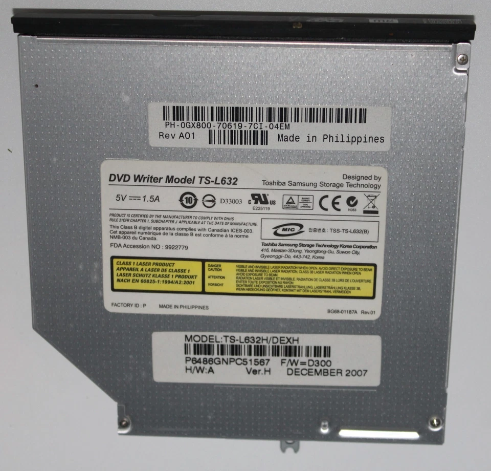 Unidad de grabadora de DVD portátil Toshiba modelo TS-L632 sin probar USADA negra Filipinas Foto 4 de 4