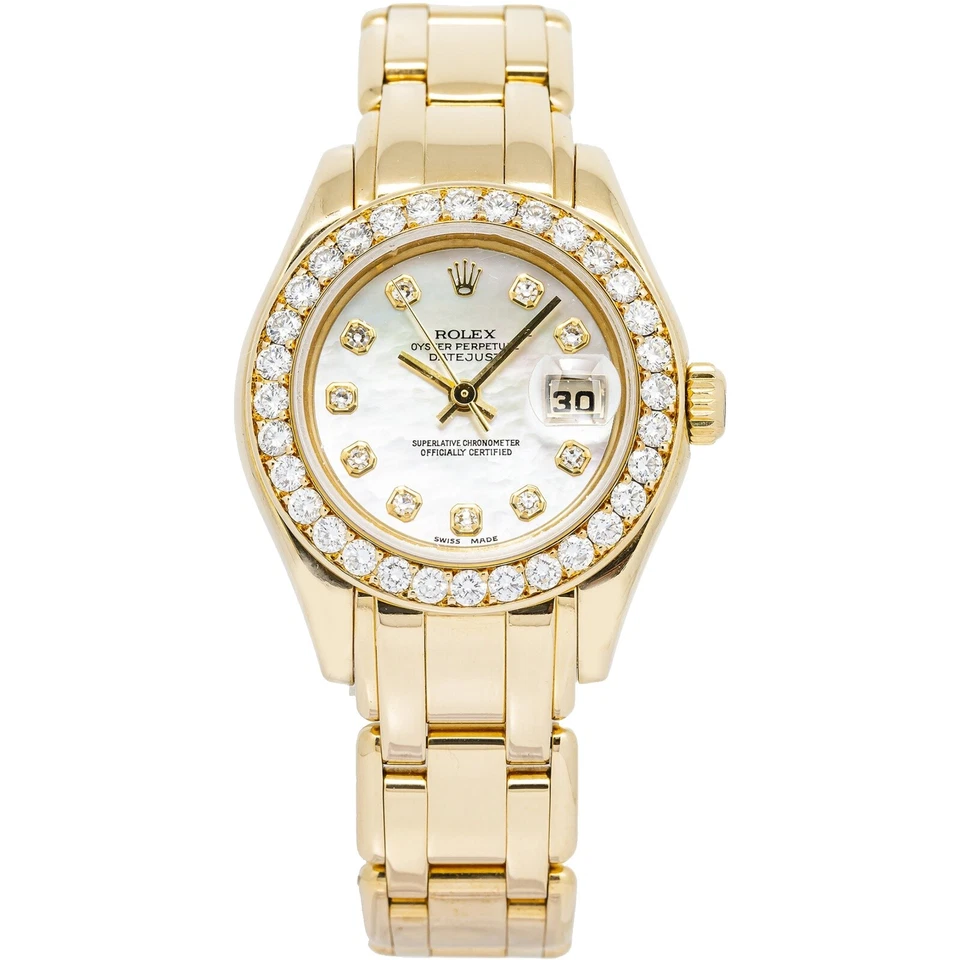 Relojes de pulsera Rolex Pearlmaster con correa dorada