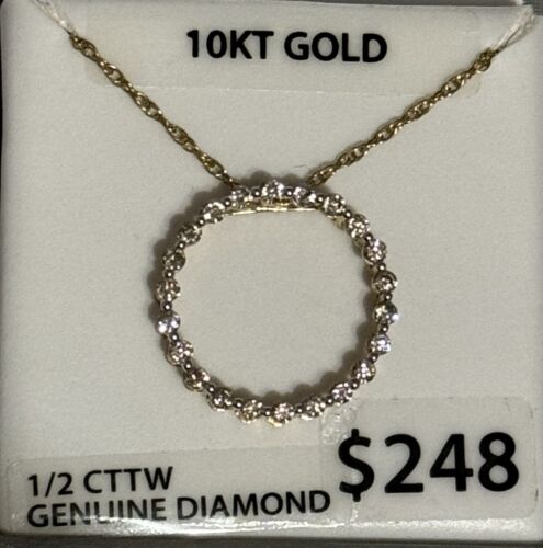 MOTHER’S DAY 10K YELLOW GOLD ETERNITY DIAMOND PENDANT W/ 18" CHAIN BY BRILLIANCE - Picture 1 of 13