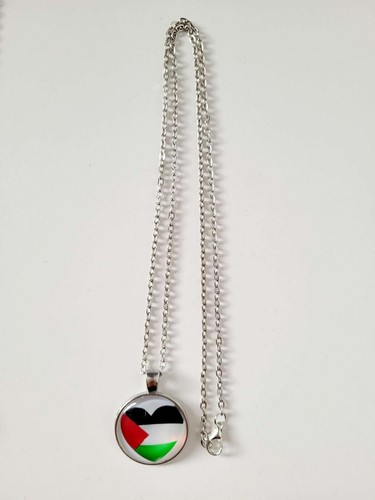 Palestine Pendant Chain Round Necklaces Silver Country Flag Heart Map Jewellery - Picture 2 of 4
