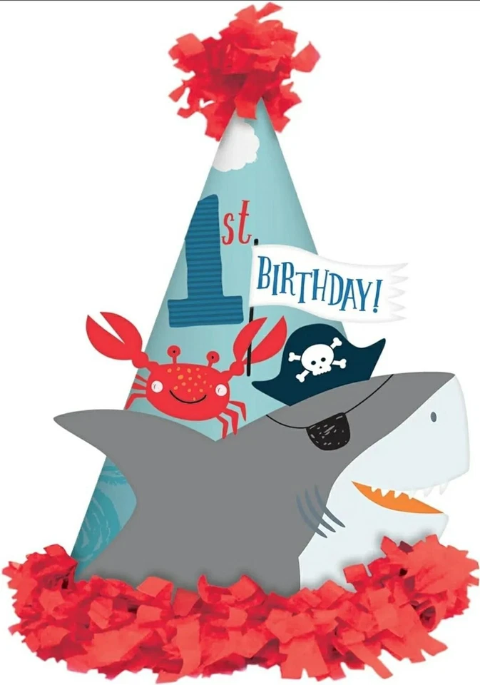 JUEGO DE 2 PIEZAS KIT DE DECORACIÓN DE TRONA Y SOMBRERO 1er cumpleaños pirata Ahoy cangrejo pulpo Foto 2 de 4