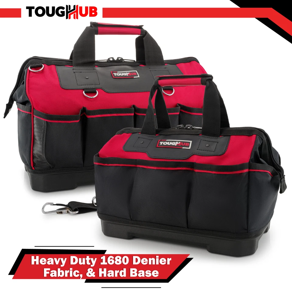 TOUGHHUB 14" & 18" Tool Bag Hard Base Heavy Duty Tool Storage Hand Bag with Multi Pockets