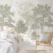 Misty Forest Wall Mural Peel & Stick Removable Wallpaper Nature Tree Sticker